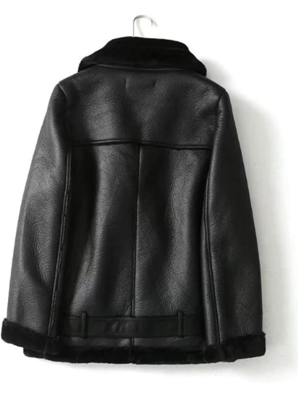 Women's Black Polyester Faux Shearing Moto Thick Lined Winter Leather Jacket - Picture 3 of 5